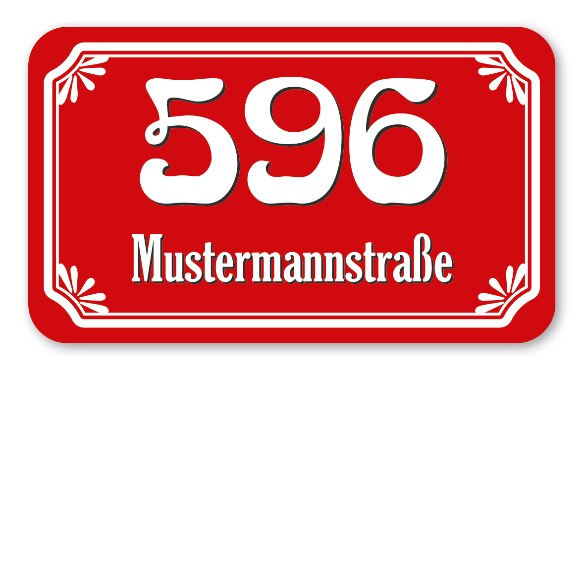 Hausnummernschild im Jugendstil (Art nouveau) mit Wunschnummer und Straßennamen in 5 Varianten