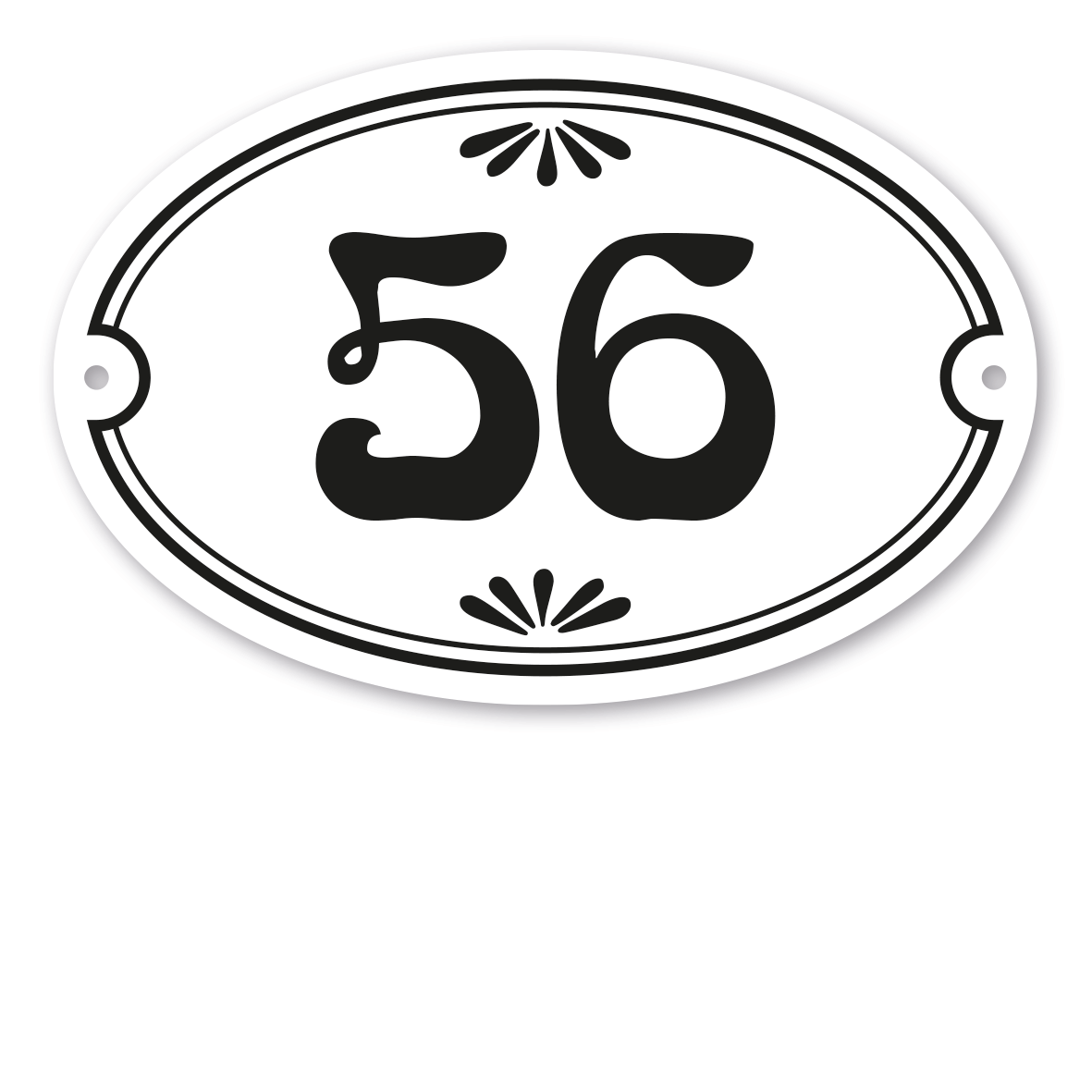 Hausnummernschild im Jugendstil (Art nouveau) mit Wunschnummer in 5 Varianten – ovale Ausführung (Lochung wahlweise)