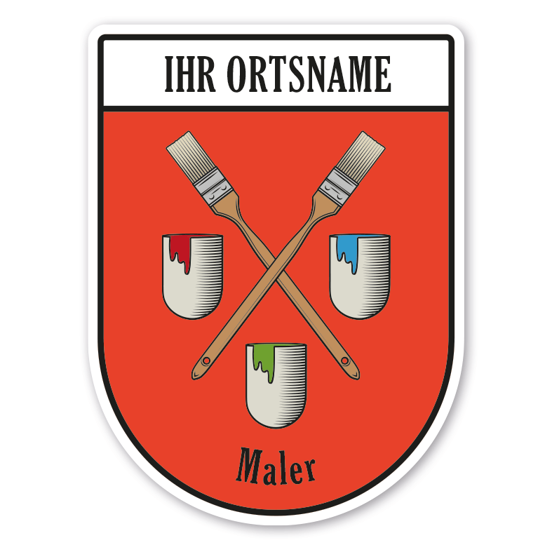 Maibaumschild / Zunftwappen Maler - mit Pinseln mit Zunftnamen, Ortsnamen oder Ihrem Wunschtext - Wappen BL
