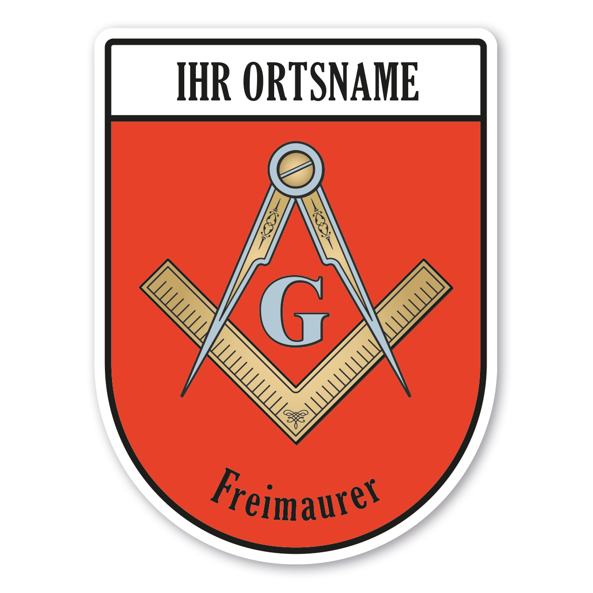 Maibaumschild / Wappenschild Freimaurer - mit Buchstaben G - mit Namen, Ortsnamen oder Ihrem Wunschtext - Wappen BL