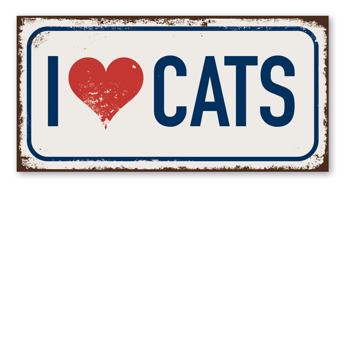 Retroschild / Vintage-Textschild I love cats - mit Herz