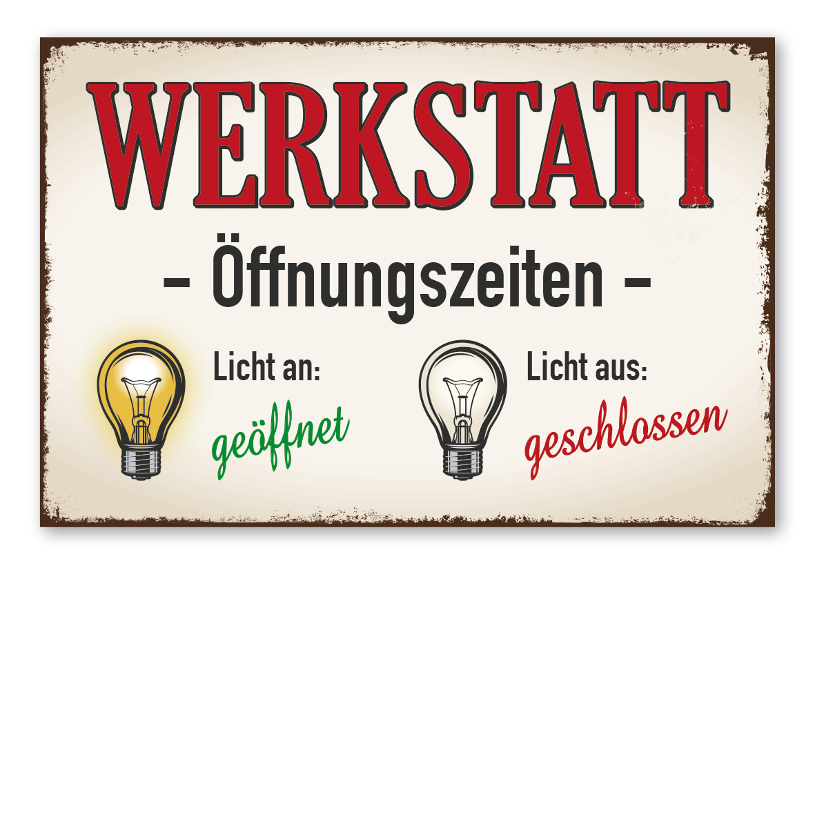 Retroschild / Vintage-Schild Werkstatt - Öffnungszeiten - mit Glühbirnen - Werkstattschild