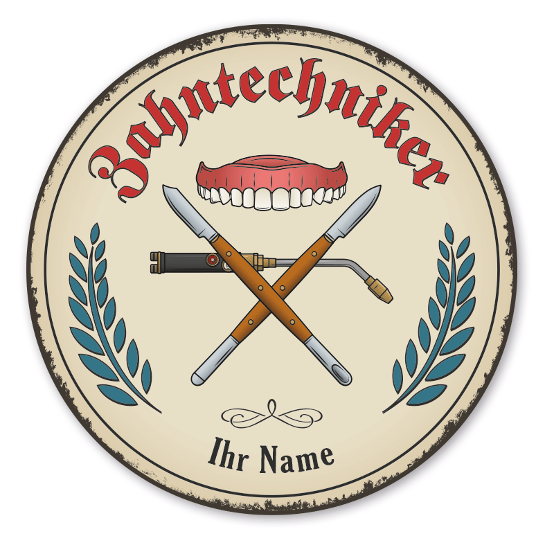 Maibaumschild / Festschild mit Zunftwappen Zahntechniker - mit Zunftnamen, Ihrem Ortsnamen oder Wunschtext - Rundes Wappen