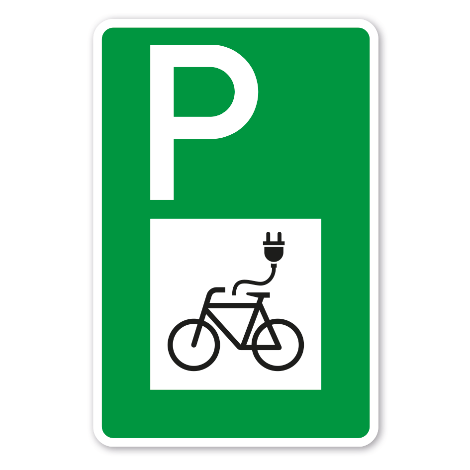 Parkplatzschild Elektrofahrrad / E-Bike – mit großem Piktogramm - Verkehrsschild - Grüne Ausführung