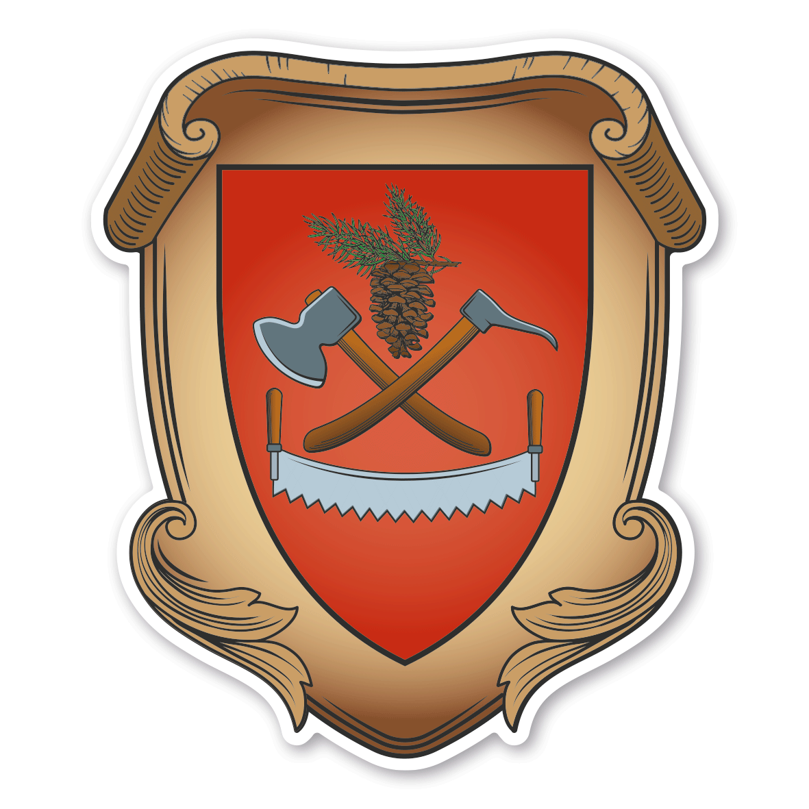 Maibaumschild / Zunftwappen Forstwirt - mit Holzscheibe und Zapfen - Wappen A