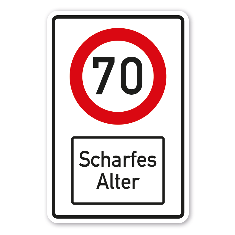 Geburtstagsschild Scharfes Alter als Verkehrsschild - Geschwindigkeitsbegrenzung mit Ihrer Zahl und Wunschtext – FUN-G-17