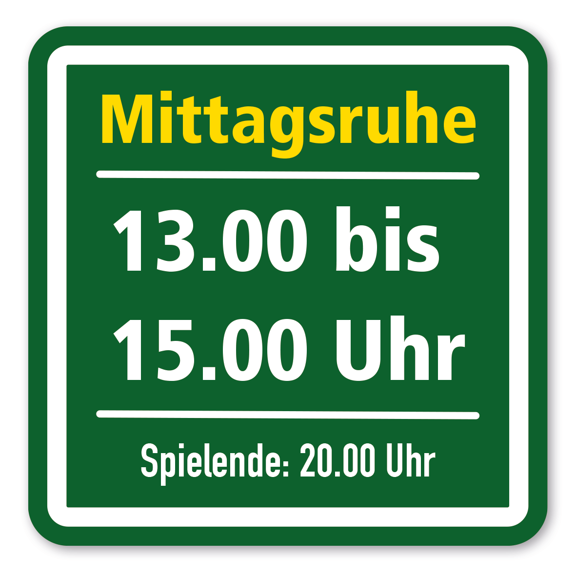 SP-03-P19 – Mittagsruhe 13.00-15.00 Uhr, Spielende 20.00 Uhr