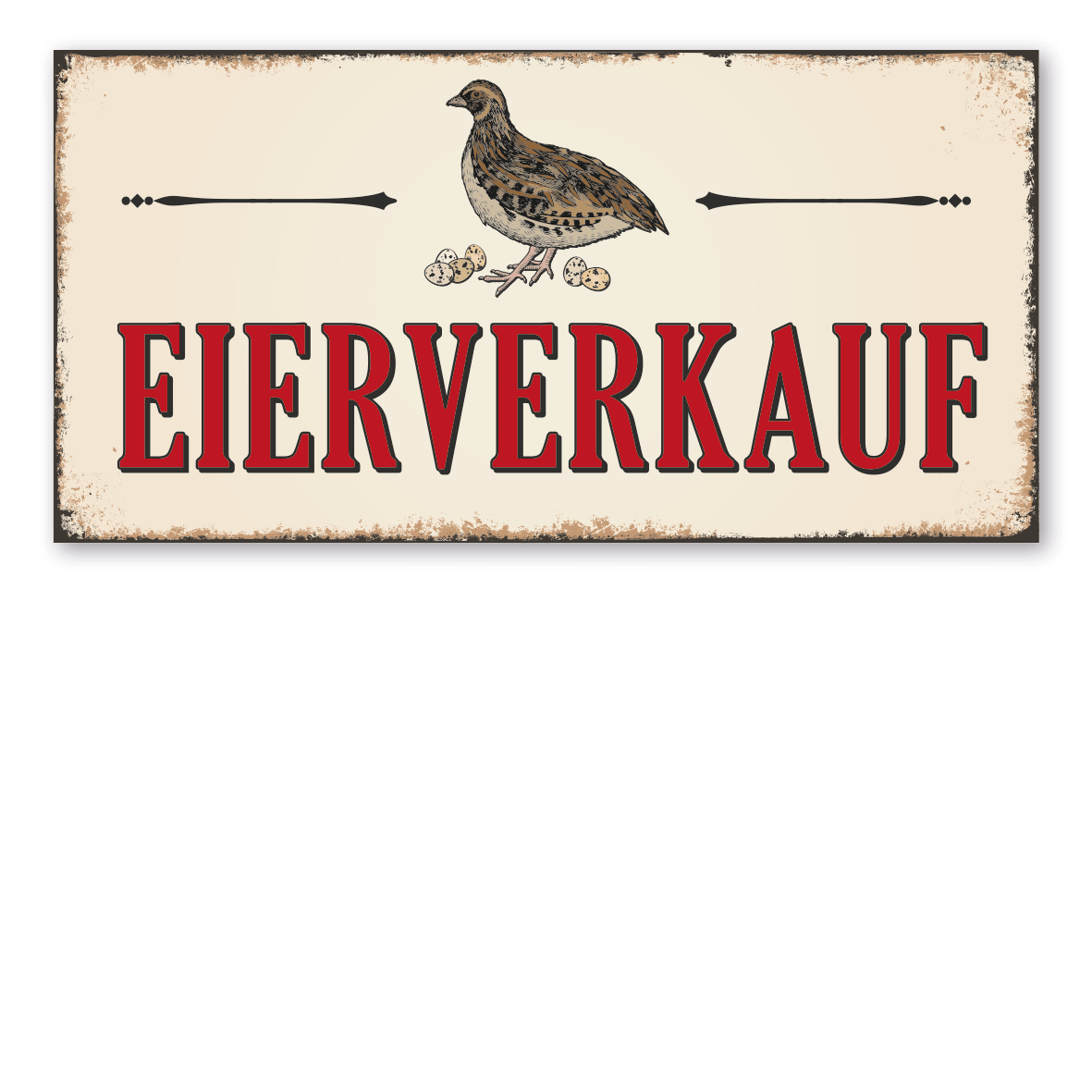 Hofschild in Retro-Ausführung – Eierverkauf - Wachteleier – mit Abbildung Wachtel