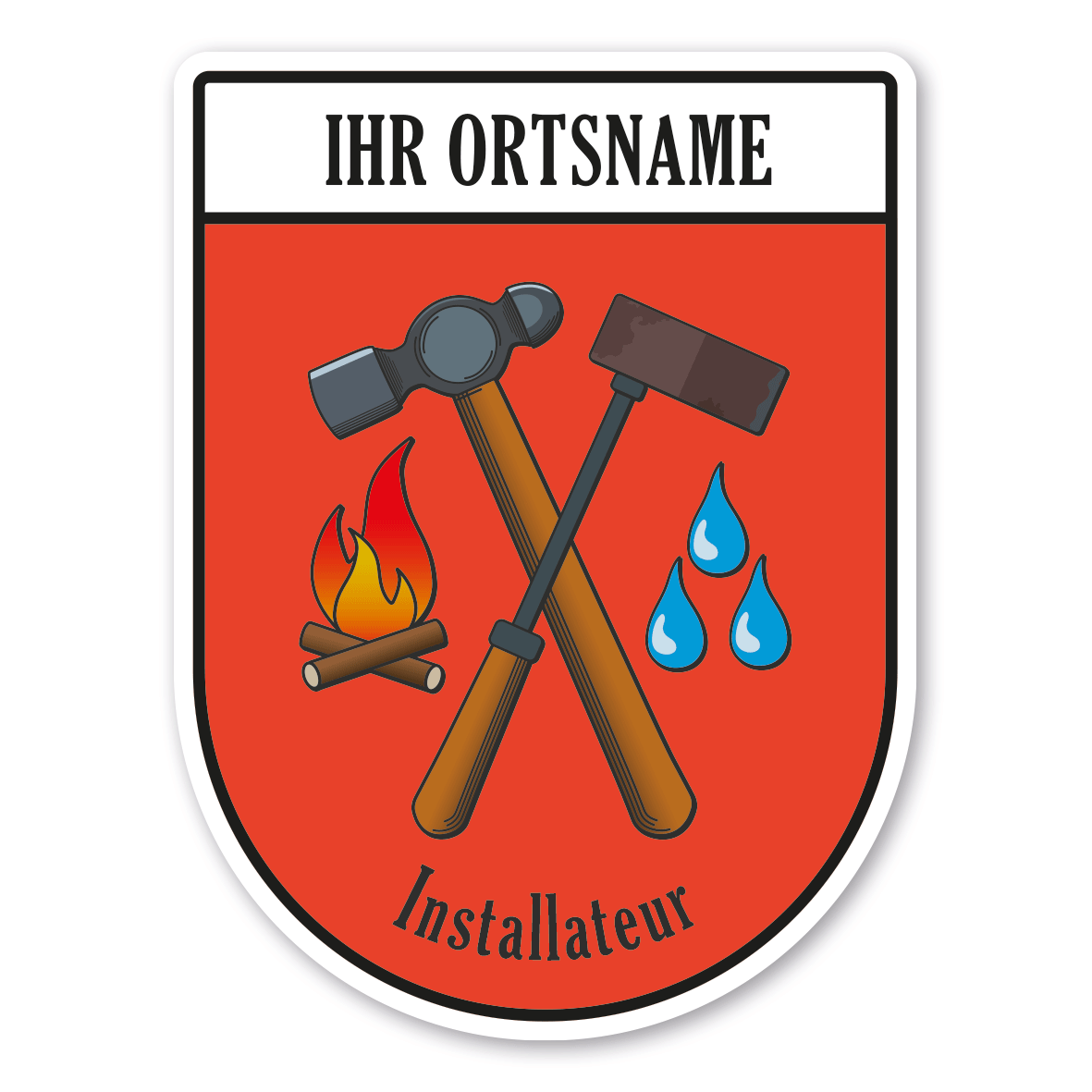 Maibaumschild / Zunftwappen Installateur - Heizungsbauer - Sanitär mit Zunftnamen, Ortsnamen oder Ihrem Wunschtext - Wappen BL
