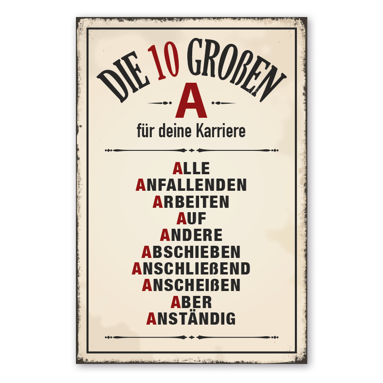 Retro Schild Die 10 großen A für deine Karriere