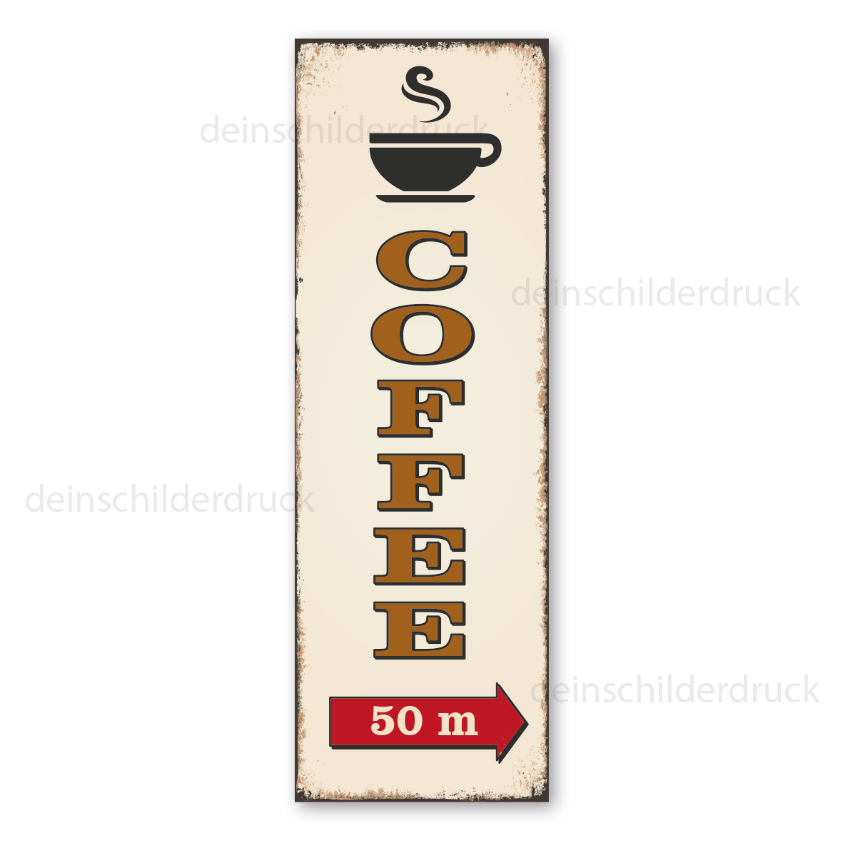 Retro Schild / Vintage Schild Coffee – mit Entfernungsangabe