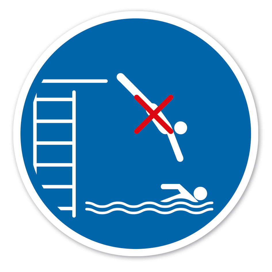 Gebotszeichen Kein Springen bei Personen im Landebereich – Sprunganlage