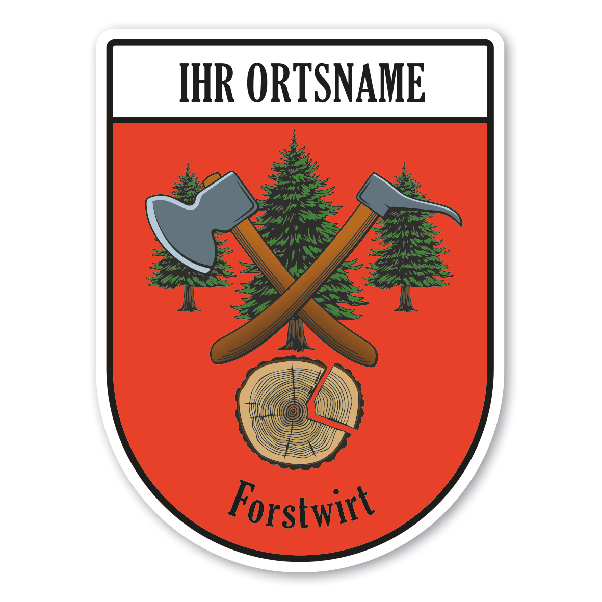 Maibaumschild / Zunftwappen Forstwirt - mit Holzscheibe - mit Zunftnamen, Ortsnamen oder Ihrem Wunschtext - Wappen BL