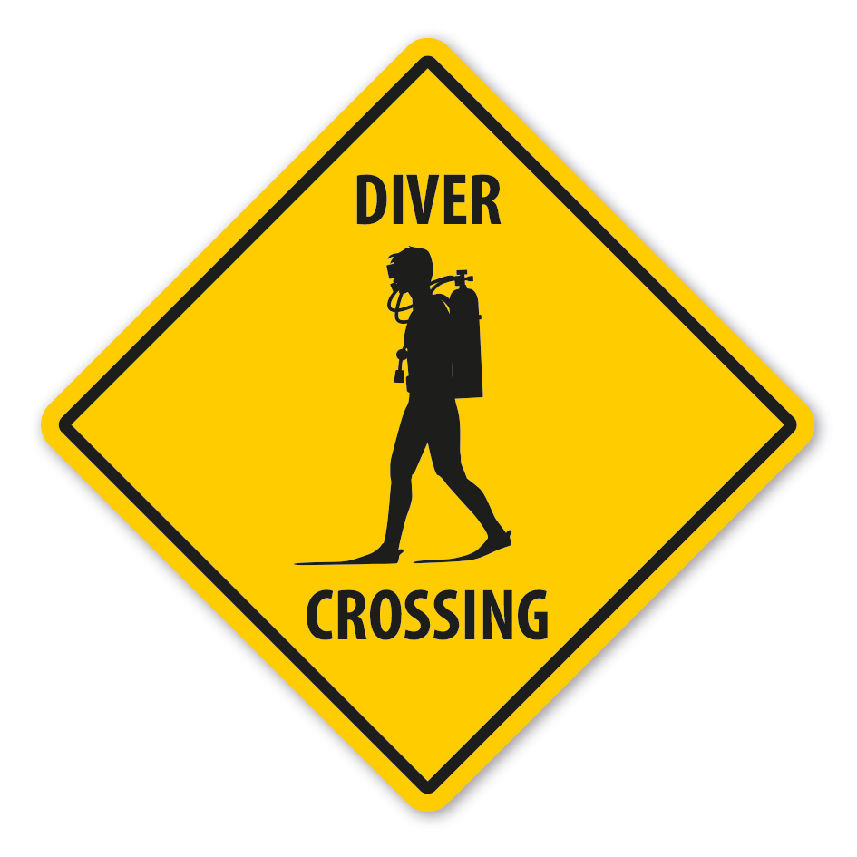 Warnschild Diver (Taucher) crossing - mit und ohne Text