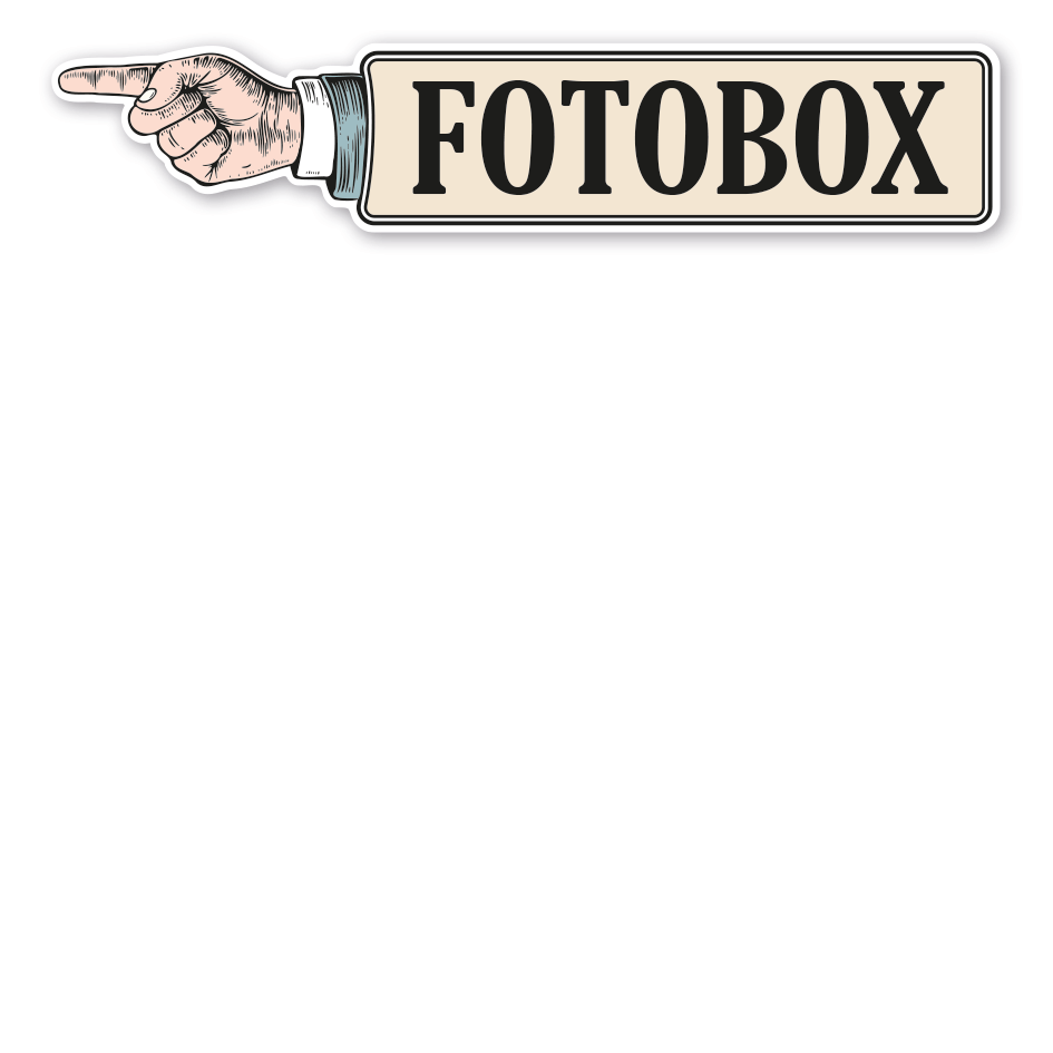 Wegweiser Fotobox - Mit Fingerzeig (Hand) zur Richtungsangabe – Retroausführung