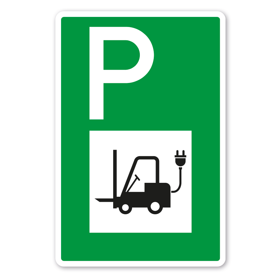 Parkplatzschild - Ladestation - Gabelstapler – mit großem Piktogramm - Verkehrsschild - Grüne Ausführung
