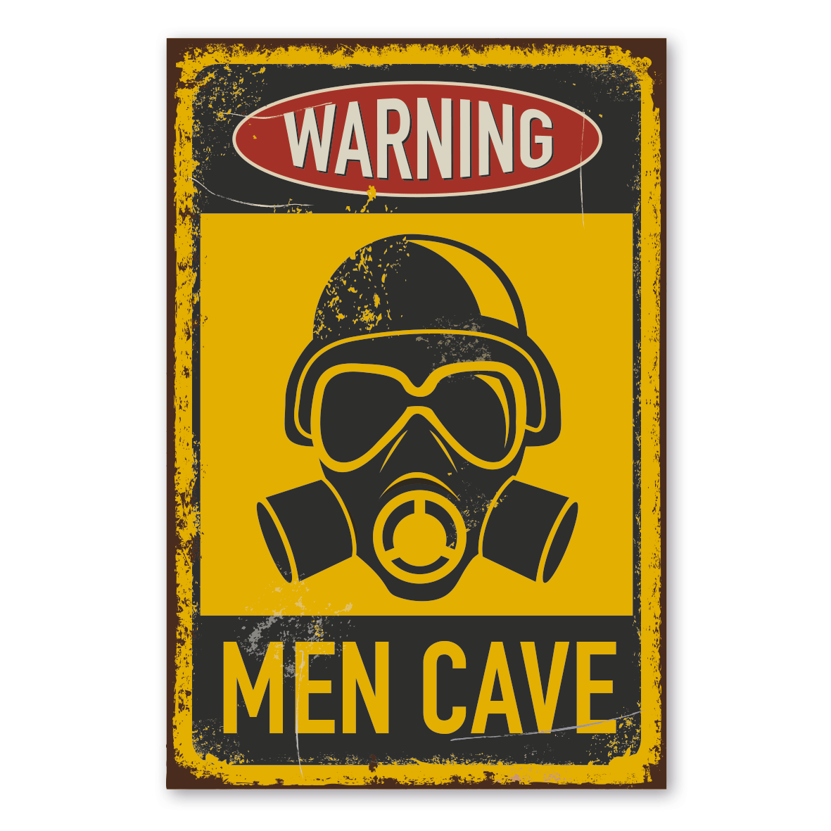 Retroschild / Vintage-Warnschild Warning - Men Cave - mit Gasmaske