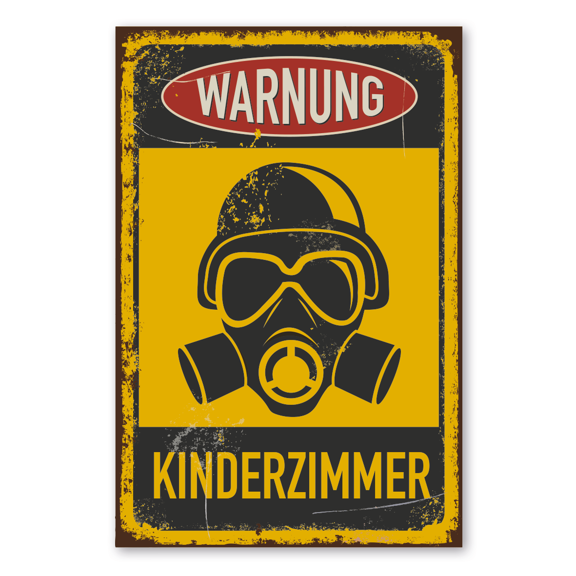 Retroschild / Vintage-Warnschild Warnung - Kinderzimmer - mit Gasmaske