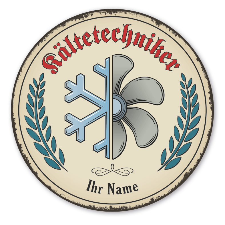 Maibaumschild / Festschild mit Zunftwappen Kältetechniker - mit Zunftnamen, Ihrem Ortsnamen oder Wunschtext - Rundes Wappen