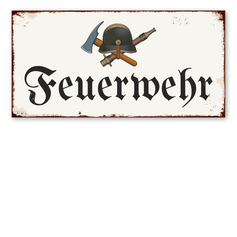 Retro Schild Feuerwehr - mit Ausrüstung