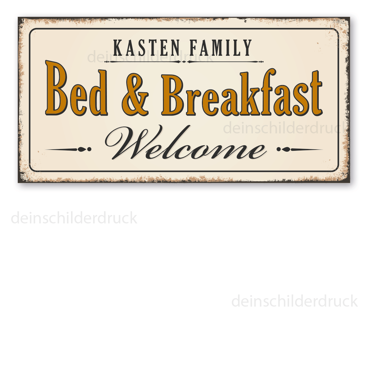 Retro Schild Bed & Breakfast - Welcome - mit Ihrem Familiennamen