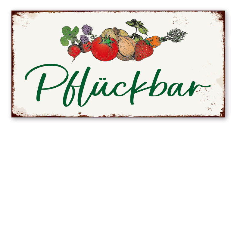 Retroschild Pflückbar - Gemüse - Erdbeeren - Kräuter