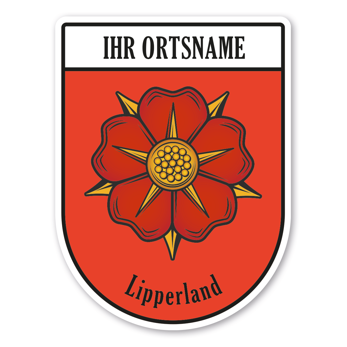 Maibaumschild / Zunftwappen Lipperland - Lippische Rose - Kreis Lippe - mit Zunftnamen, Ortsnamen oder Ihrem Wunschtext - Wappen BL