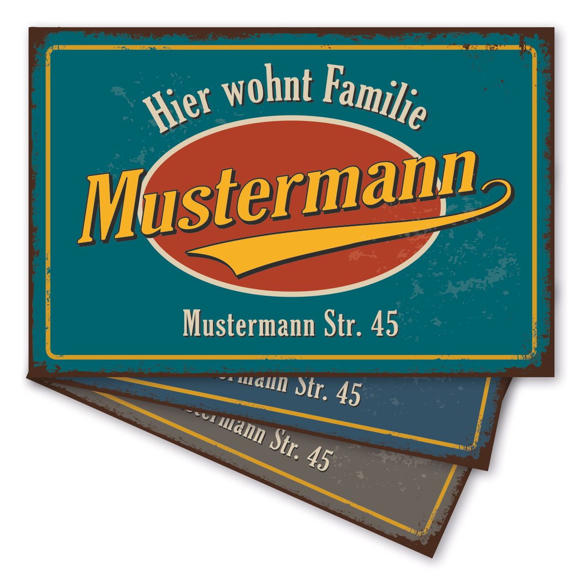 Retroschild / Vintage-Familienschild in 3 Farbvarianten - mit individueller Namens- und Adressangabe