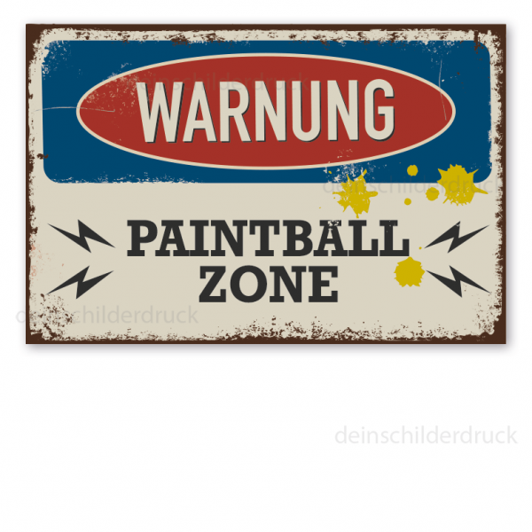 Retro Schild Warnung - Paintball Zone