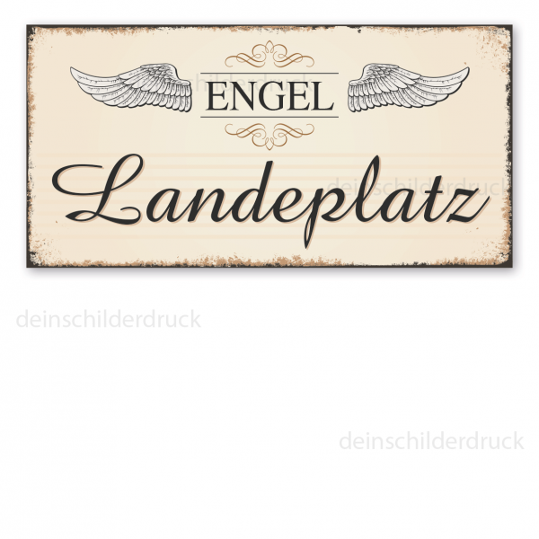 Retro Schild Engel - Landeplatz 03 - mit Flügeln