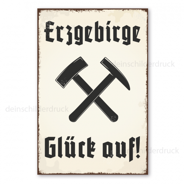 Bergbauschild Erzgebirge Glück auf - mit Logo - in Retro-Ausführung