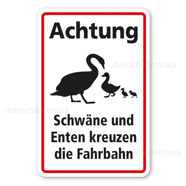 Hinweisschild Achtung - Schwäne und Enten kreuzen die Fahrbahn