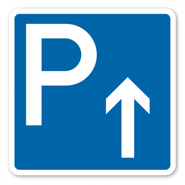 Parkplatzschild Parken - Pfeil geradeaus - quadratisch - Verkehrsschild