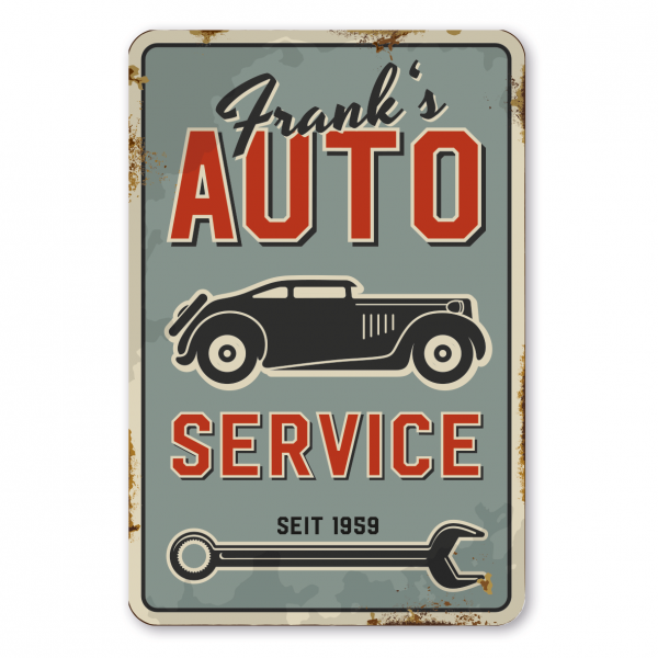 Retroschild / Vintage-Schild Auto Service - Mit Ihrem Namenseindruck - Werkstattschild