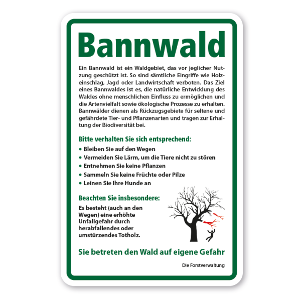 Tier- und Naturschutzschild Bannwald - mit Verhaltenshinweisen