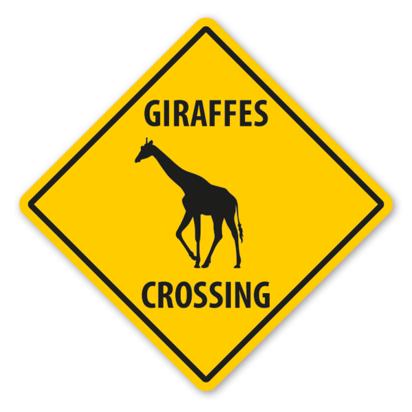 Warnschild Giraffes (Giraffen) crossing - mit und ohne Text