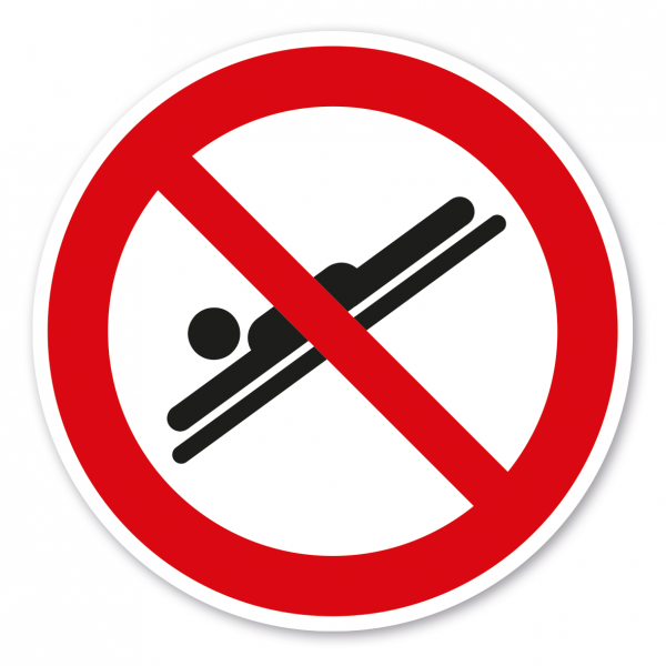 Verbotszeichen Auf dem Bauch liegend, Blick nach vorne rutschen ist verboten – Wasserrutschen