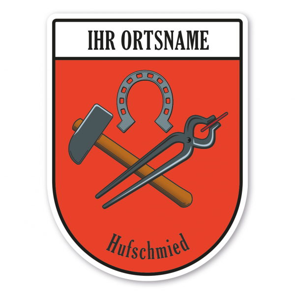 Maibaumschild / Zunftwappen Hufschmied mit Zunftnamen, Ortsnamen oder Ihrem Wunschtext - Wappen BL