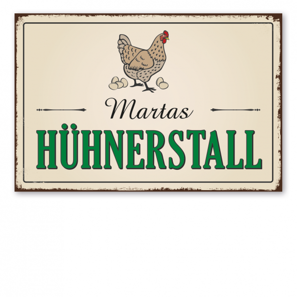 Retroschild / Vintage-Schild Hühnerstall - mit Ihrem Namen