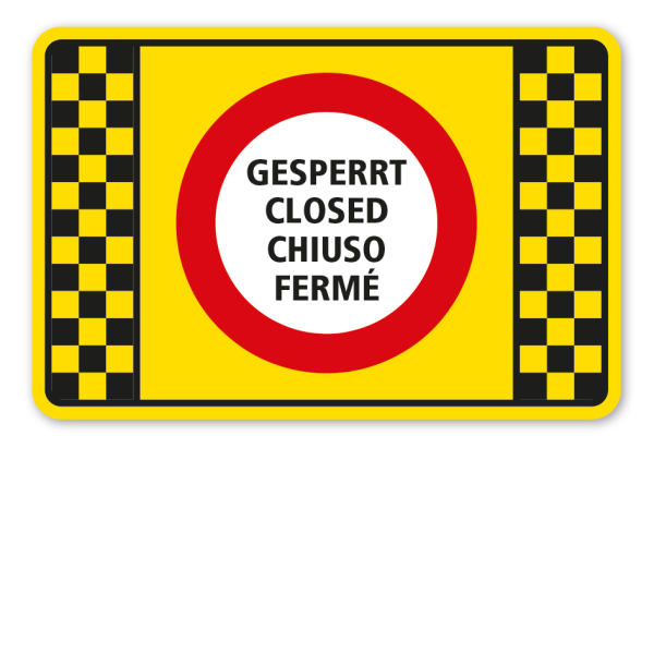 Warnschild Piste gesperrt - vier Sprachen