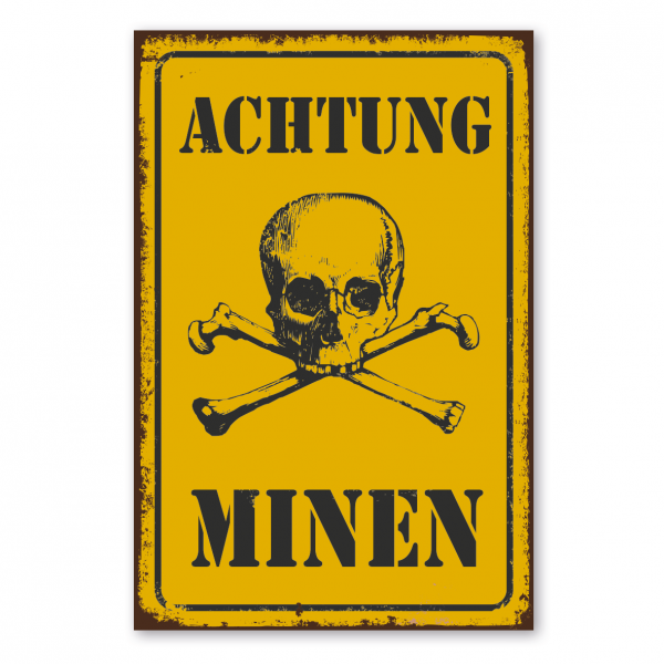 Retroschild / Vintage-Warnschild Achtung Minen