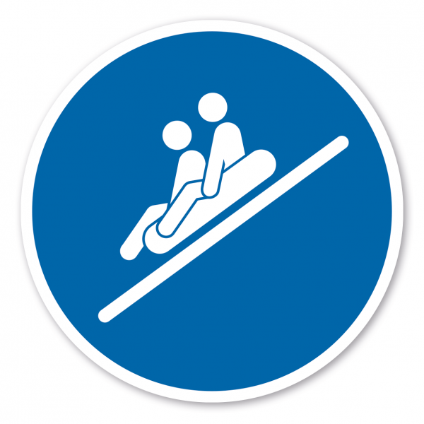 Gebotszeichen 2 Personen sitzend, Füße voraus rutschen - Rutschring – Wasserrutschen
