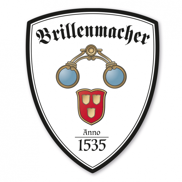 Maibaumschild / Zunftwappen Brillenmacher - Optiker mit Zunftnamen, Gründungsjahr oder Ihrem Wunschtext - Wappen W