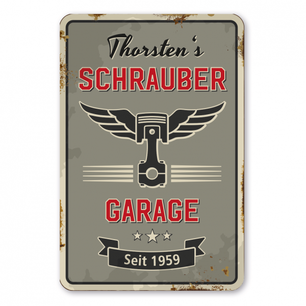 Retroschild / Vintage-Schild Schrauber Garage - Mit Ihrem Namenseindruck - Werkstattschild