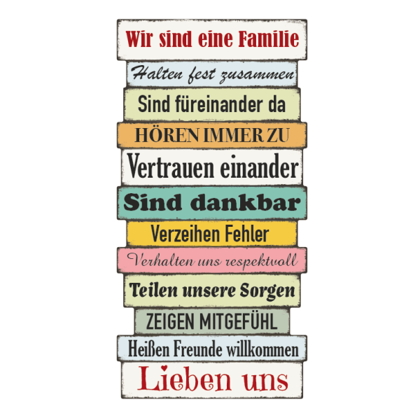 Retro Plankenschild Wir sind eine Familie - 12 Segmente