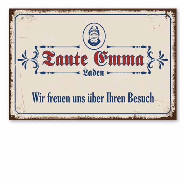 Retroschild / Vintage-Schild Tante Emma Laden – Wir freuen uns auf Ihren Besuch