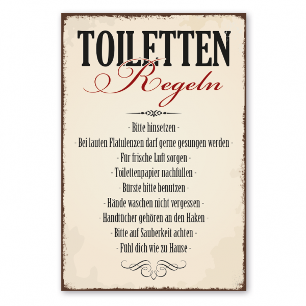 Retro Schild Toilettenregeln