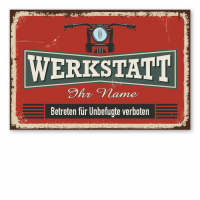 Retroschild / Vintage-Schild Motorradwerkstatt - mit Ihrem Namenseindruck Retroschild / Vintage-Schild Motorradwerkstatt - mit Ihrem Namenseindruck