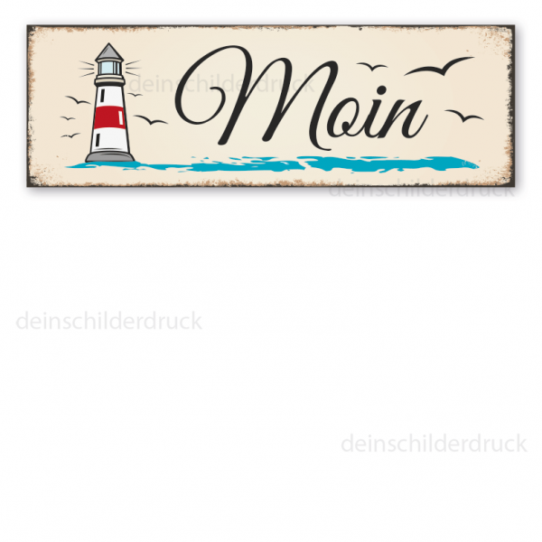 Retro Schild Moin - mit Leuchtturm