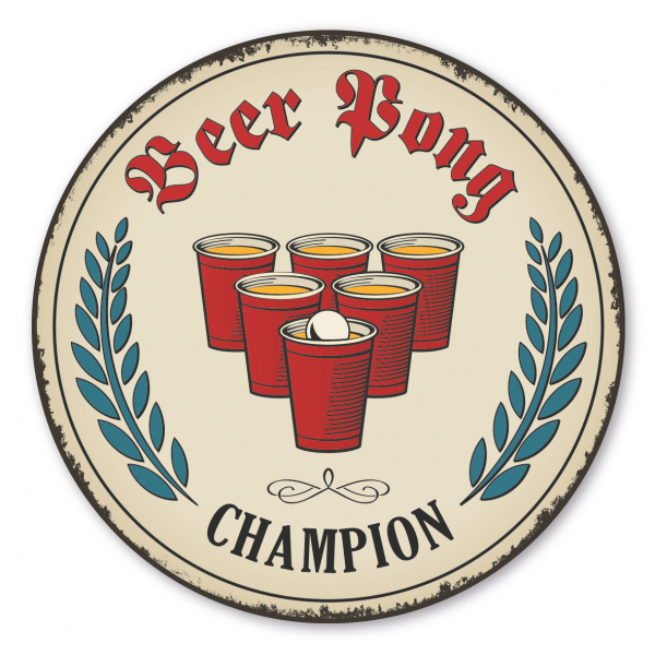 Maibaumschild / Festschild Beer Pong - Champion - Rundes Wappen - Retro